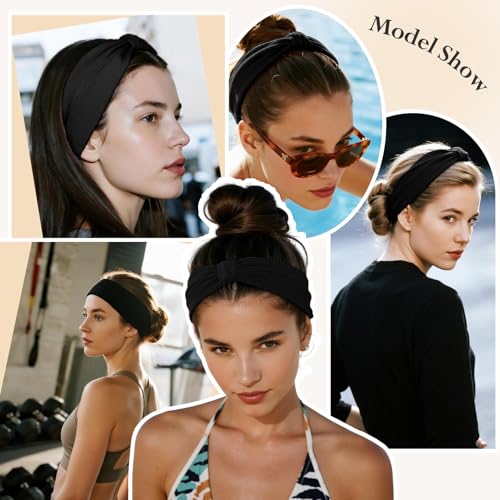 Wide Elastic Headbands for Women - 6-Pack Non-Slip Soft Hair Bands