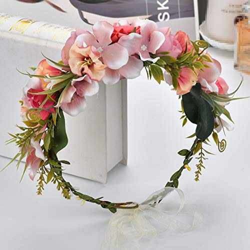 Rosy Floral Crown Headband - Boho Flower Halo Hair Piece (Style I)