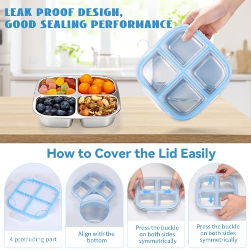 Stainless Steel Bento Lunch Box for Kids, 20oz, 4 Compartments - Lightweight & Dishwasher Safe