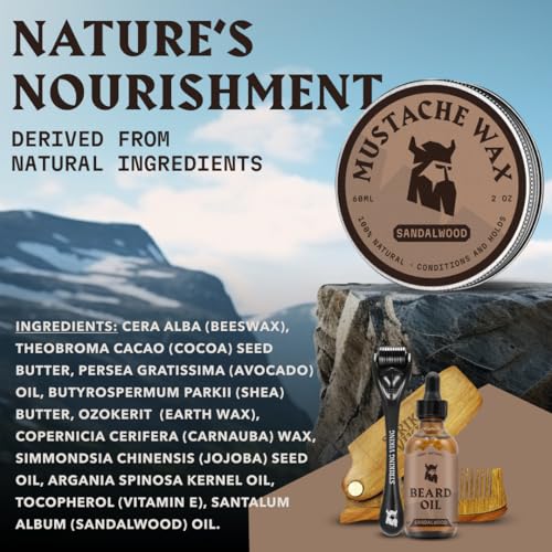 Striking Viking Mustache Wax Kit with Comb - Sandalwood, 2 Oz