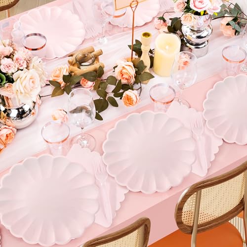 75 Pcs Pink Paper Plates & Napkins Set for 25 Guests - Scalloped Design