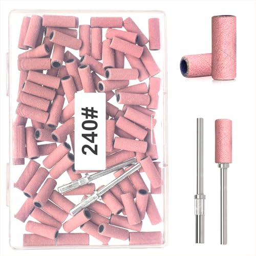 Pink 240 Grit Nail Sanding Bands Set for Drill Bits - 100PCS + 2 Mini 3mm Mandrels