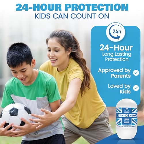 Fresh Kidz Blue Roll-On Deodorant for Boys & Teens 3-Pack, Aluminum-Free, 24-Hour Odor Protection, Sensitive Skin Safe, Citrus Scent, 1.86 fl oz