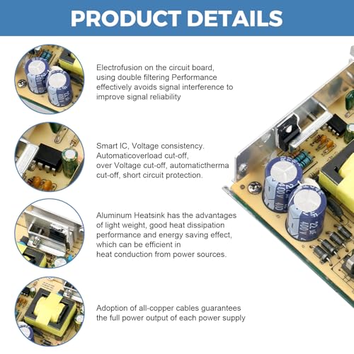 12V 5A Switching Power Supply - 60W AC to DC Adapter for LED Lights