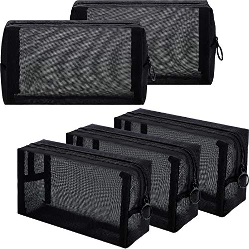 Sadnyy 5-Piece Black Mesh Makeup Bag Set - Portable Travel Organizer