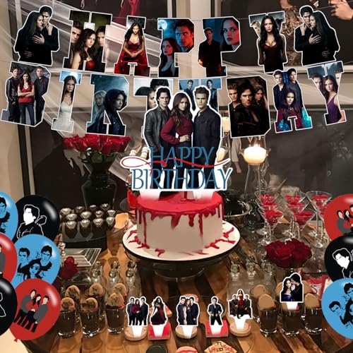 The Vampire Diaries Birthday Party Supplies Set - Banner, Cake Topper, Balloons & Cupcake Toppers