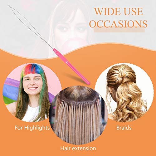 20 Pink Hair Extension Loop Needles with Plastic Handle