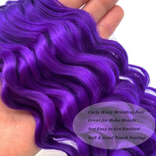 Purple Boho Hair Extensions - Pre-Stretched Synthetic Braiding Hair, 26 Inch Wavy Curly for Braids