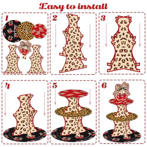 3-Tier Cheetah Print Cherry Cupcake Stand for Parties