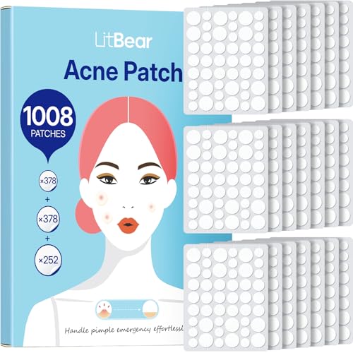 LitBear 1008 Count Pimple Patches, 3 Sizes 8mm/10mm/12mm – Hydrocolloid Acne Patches