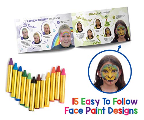 Dress Up America Non-Toxic Face Paint Crayons - 12 Colors with Art Book