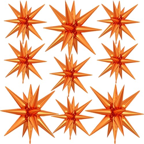 9 Pcs Orange Star Mylar Balloons – 27 & 22 Inch Party Decor