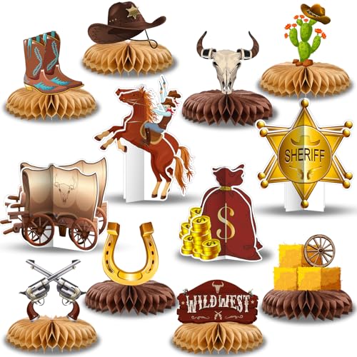 12-Piece Cowboy Party Decorations - Wild West Honeycomb Centerpieces