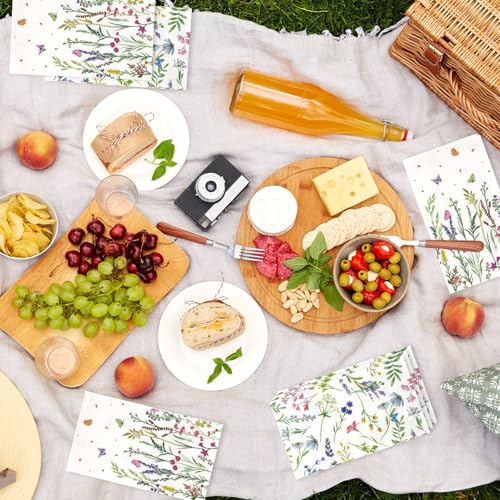 Wildflower Paper Napkins - 100 Pack Disposable Floral Guest Napkins