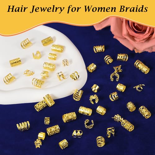 Nafaboig 100PCS Gold Hair Jewelry for Braids - Assorted Accessories