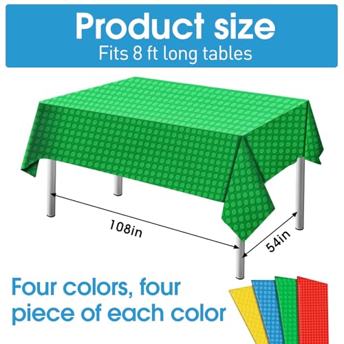 Colorful Building Block Tablecloths - 4 Pack Disposable 54x108in