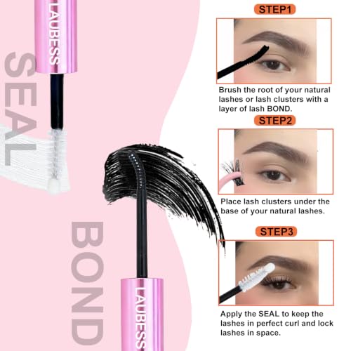 LAUBESS Waterproof 2-in-1 Black Lash Bond & Clear Seal for False Eyelash Clusters 5ml+5ml