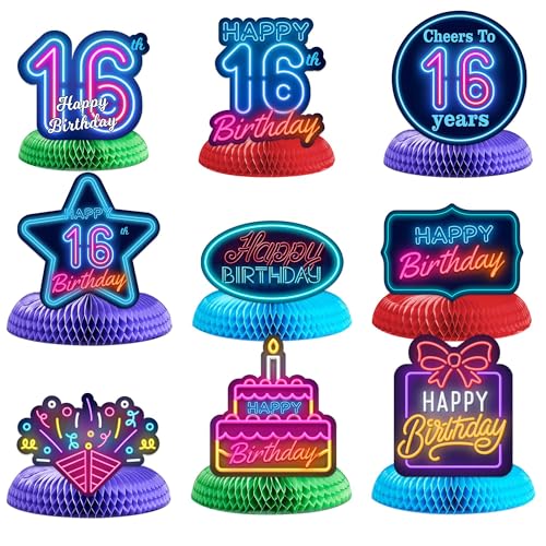 Happy 16th Birthday Honeycomb Centerpieces - 8 Pack Table Decorations