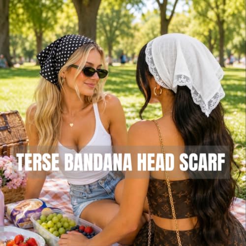 Lace Head Scarf Set - White Polka Dot Hair Accessories for Women