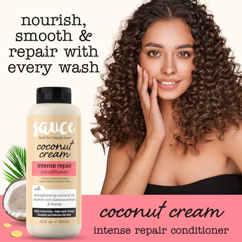 SAUCE Intense Repair Coconut Cream Conditioner, 10 Fl Oz - Frizz Control & Nourishing for Dry, Curly Hair