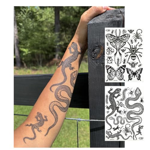 d'IRIS Studio Black Snake Butterfly Temporary Tattoo Sheets for Adults - Unique Body Art