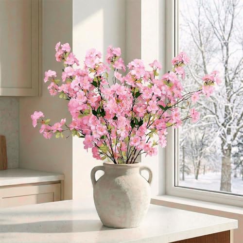 6-Pack Pink Artificial Cherry Blossom Branches - 27" Faux Silk Flowers for Home Decor