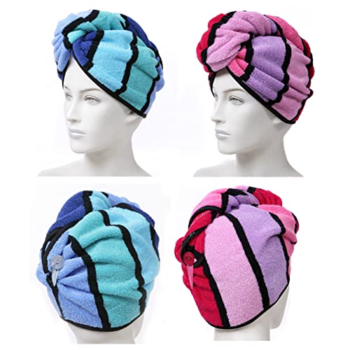 Anller 2-Pack 100% Cotton Hair Towel Wrap with Button for Fast Drying