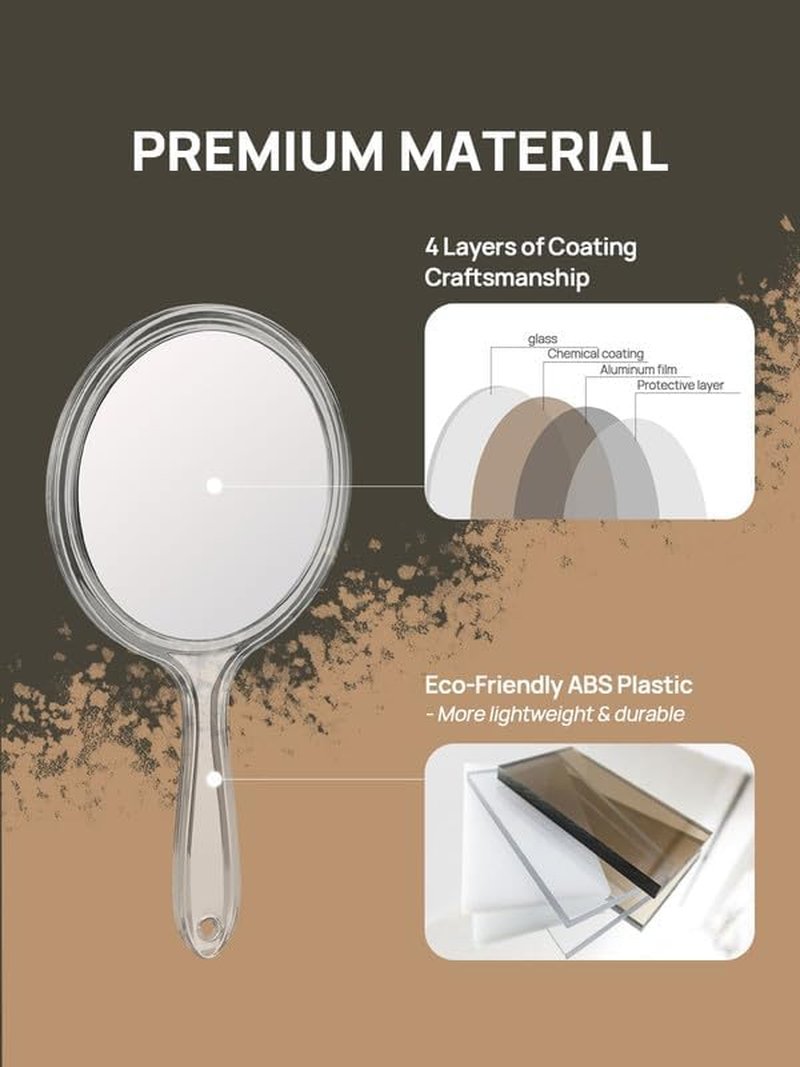 Double-Sided Hand Mirror Set - 1X/3X Magnifying Handheld Mirrors with Handle | Clear Finish