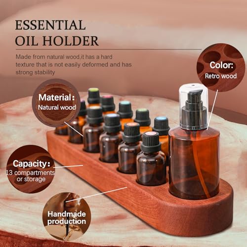 Wisnewth Wooden Essential Oil Holder with 13 Holes for Desktop