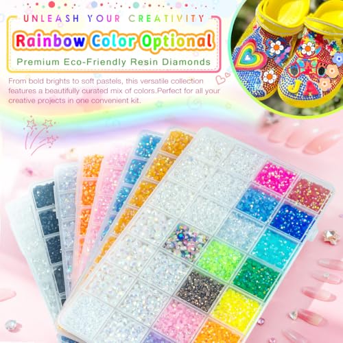 Transparent AB Resin Rhinestones Kit with B7000 Glue - 2mm-6mm Flatback Gems for Crafting