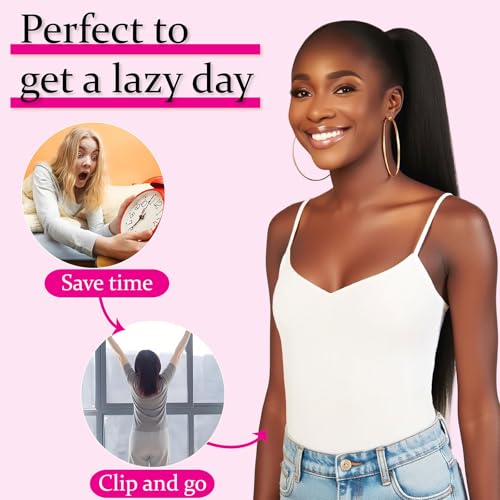 LuxeSilky 30 Inch Yaki Straight Drawstring Ponytail Extension - Clip-In