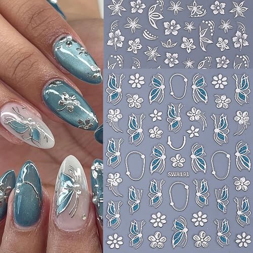 12PCS Hibiscus Flower Nail Stickers - 3D Self-Adhesive Nail Art Decals