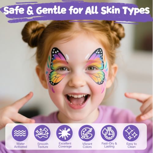 18-Color Face Painting Kit for Kids & Adults with Brushes and Stencils