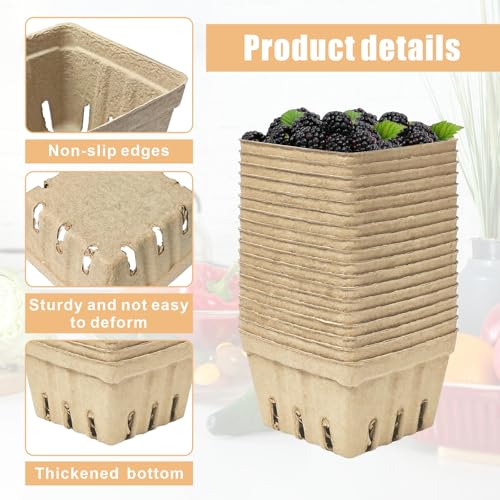 30 Pcs Small Vented Berry Baskets - Natural Pulp Fiber Containers