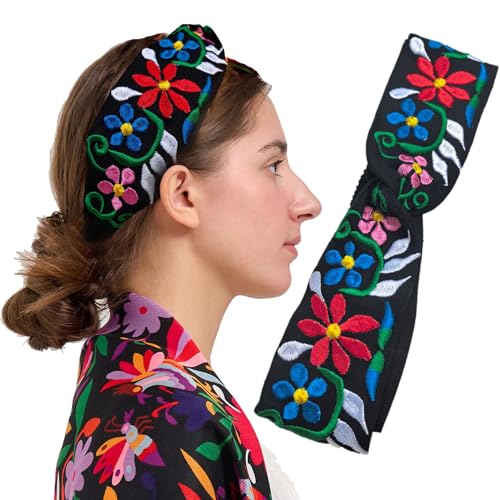 Mexican Handmade Embroidered Boho Headband – Elastic Floral Hair Band