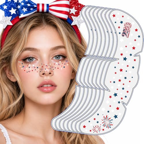 Patriotic 4th of July Face Tattoos - 8 Pack USA Designs