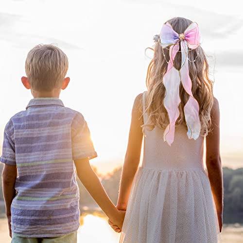 Rainbow Ribbon Hair Bows for Girls, Princess Alligator Clips, Colorful Hair Accessories
