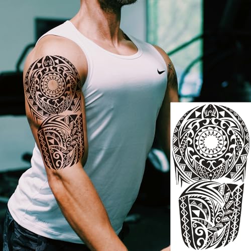 Briyhose Polynesian Tribal Temporary Tattoo - Half Arm Sleeve, Variation A, 10 Sheets
