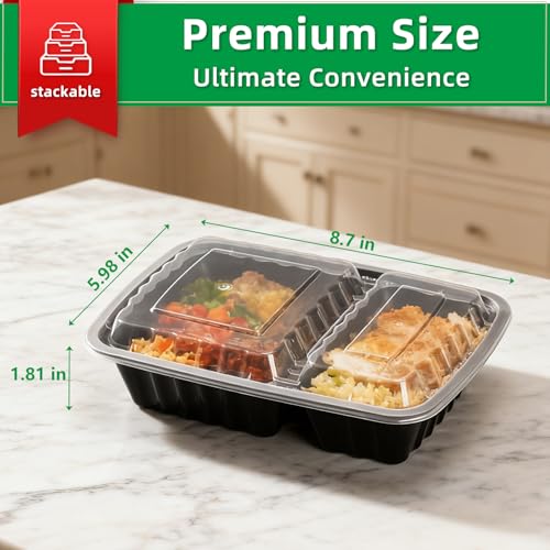 28 oz Meal Prep Containers - 15 Pack, 2 Compartment, BPA-Free