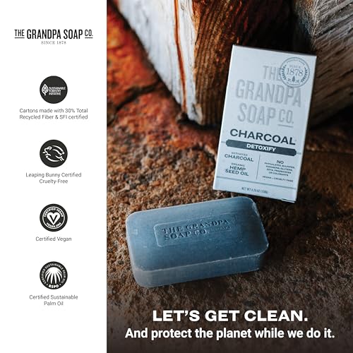 Grandpa's Charcoal Bar Soap with Hemp & Mint - Detoxifying Face & Body Wash