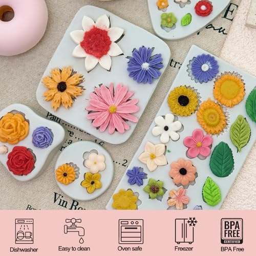 5-Piece Flower Silicone Molds for Cake & Candy Decorating