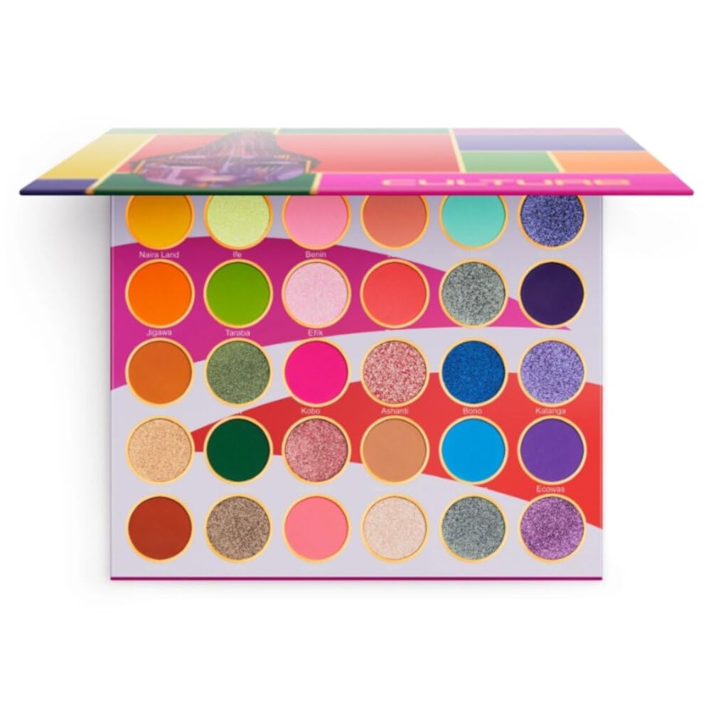 Juvia's Place Culture Palette - Vibrant 30-Color Eyeshadow Palette with Yellow, Green, Pink, Purple & Glitter Shades