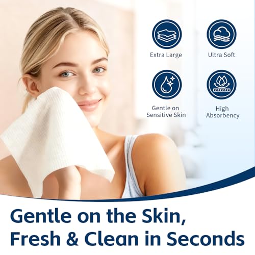 Chlitina Towels XL, 100% Biobased Face Towel, Disposable Face Towelette, Thick Face Towel for Sensitive Skin, Makeup Remover Dry Wipes, Ultra Soft, Gentle Facial Cleansing Cloths1 Pack, 50 Ct