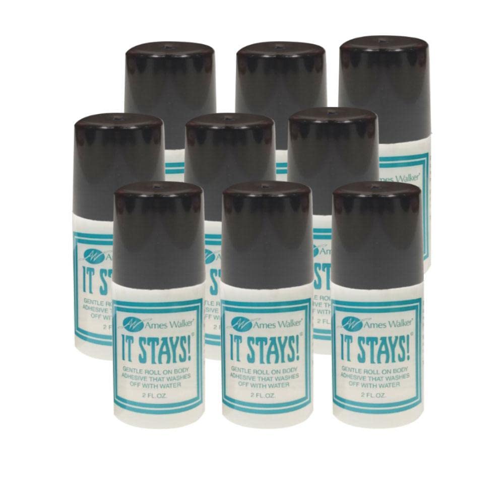 Ames Walker It Stays! Body Adhesive 2 oz - Roll-On Wig & Hosiery Glue for Secure Hold