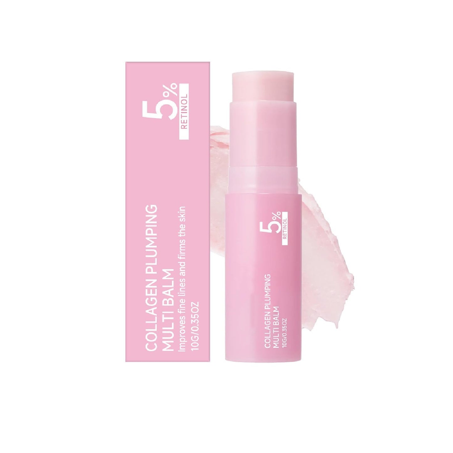 Pink Collagen Volume Multi Balm Stick, Korean Balm Stick for Face with Collagen, Retinol, Caffeine, Volumizing Plumping Hydrating Firming for Face, Eyes, Lips, Neck, 0.35OZ