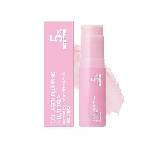 Pink Collagen Volume Multi Balm Stick, Korean Balm Stick for Face with Collagen, Retinol, Caffeine, Volumizing Plumping Hydrating Firming for Face, Eyes, Lips, Neck, 0.35OZ