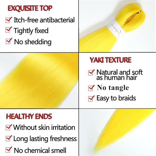 ShowCoco 32-Inch Pre-Stretched Braiding Hair - Yellow Synthetic Yaki (3 Pack)