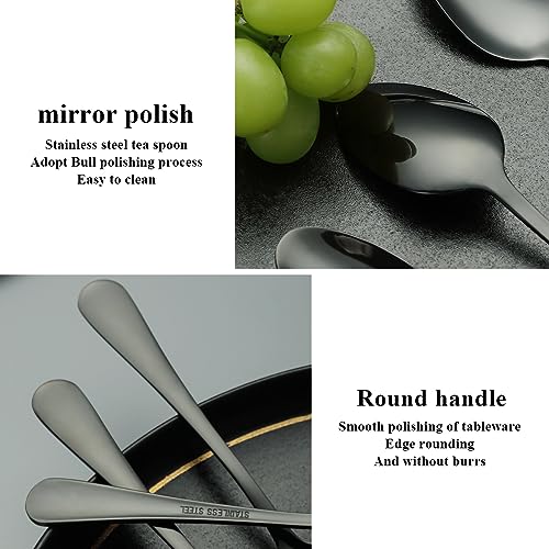 Evanda Black Titanium Plated Stainless Steel Dinner Spoons - 12 Pack, 7.28"