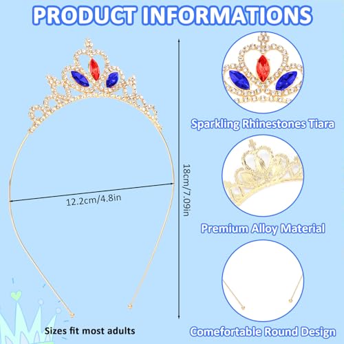 KICOSY Gold Red & Blue Crystal Tiara Headband - Regal Rhinestone Crown for Cosplay & Formal Events