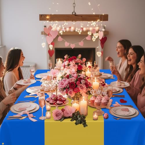 Smiry Disposable Plastic Table Cloths - 3 Pack, 54x108 Inch Waterproof Blue & Gold